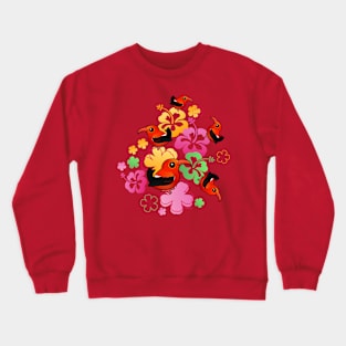 Cute Cartoon Hibiscus & Hawaiian 'I'iwi Crewneck Sweatshirt
